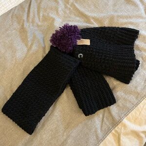 Black Knit hat,scarf & fingerless mittens
